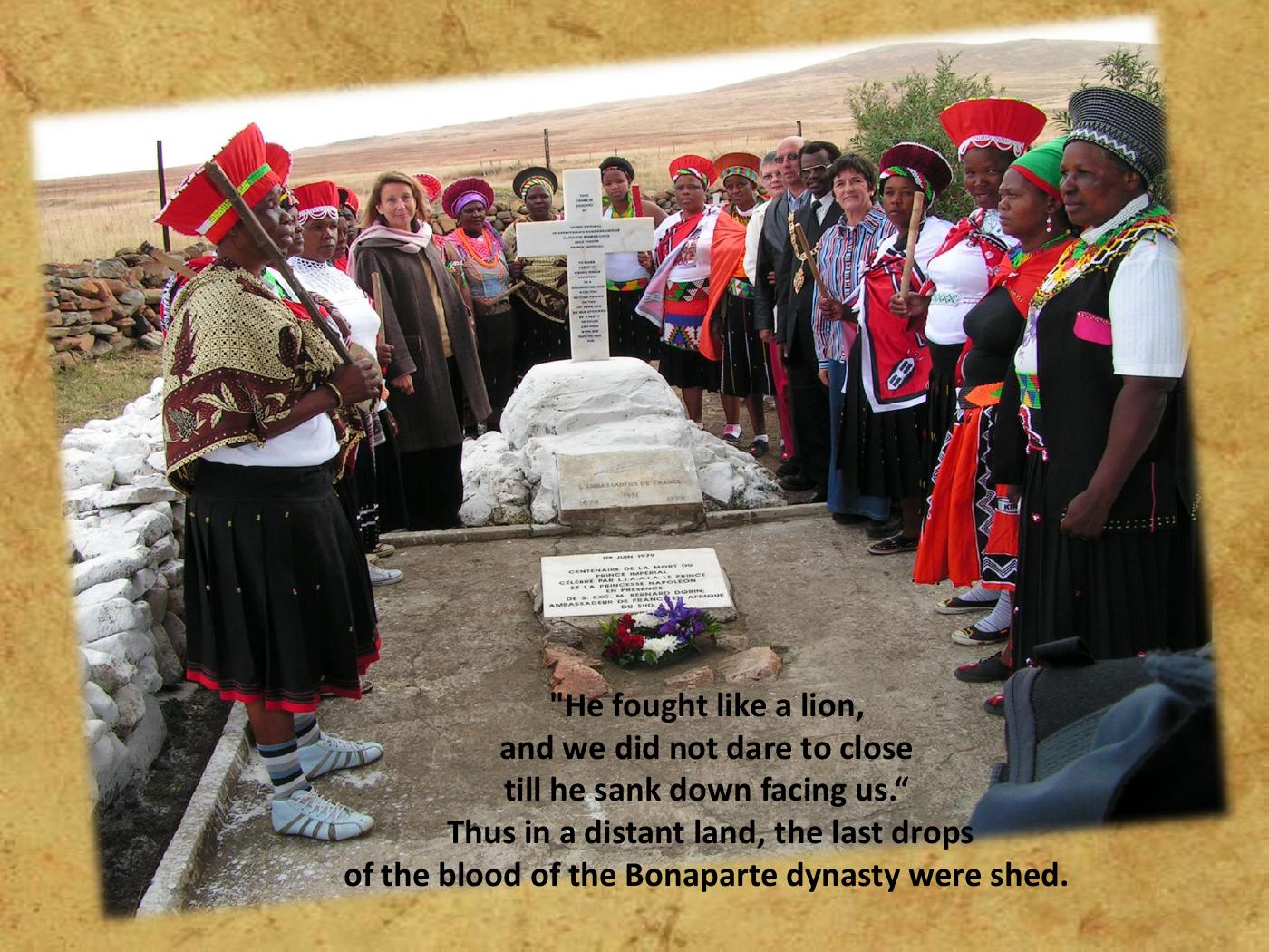 Willies Tourism guests in Zulu regalia at the Prince Imperial memorial on the KZN Battlefields Route