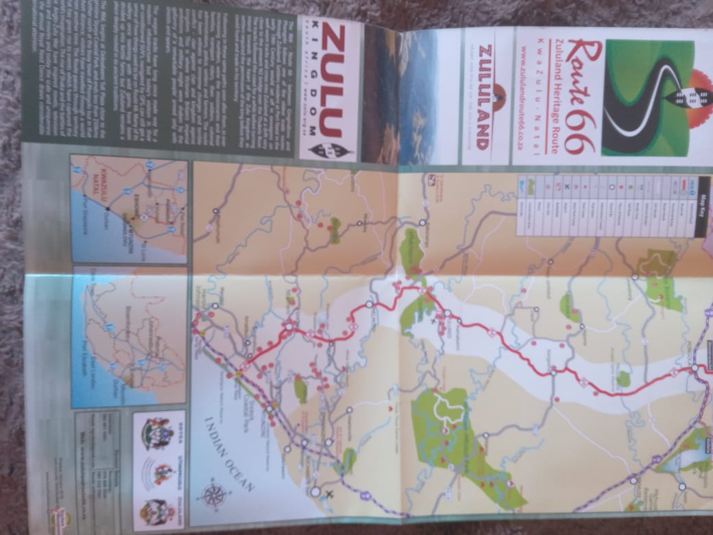Zululand Heritage Route 66 map cover, published by Zulu Kingdom tourism